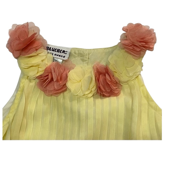 Blueberi Boulevard Baby Girls Pleated Rosette Dress 3T Yellow Wedding Easter - Picture 3 of 8